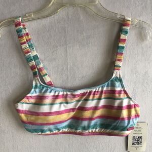 NWT Roxy Striped Blue, Pink, Bralette Bikini Swim Top, Elastic Straps, Size M
